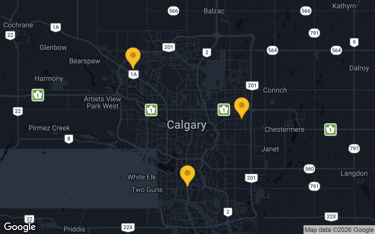 Map of bar trivia spots in Calgary, AB