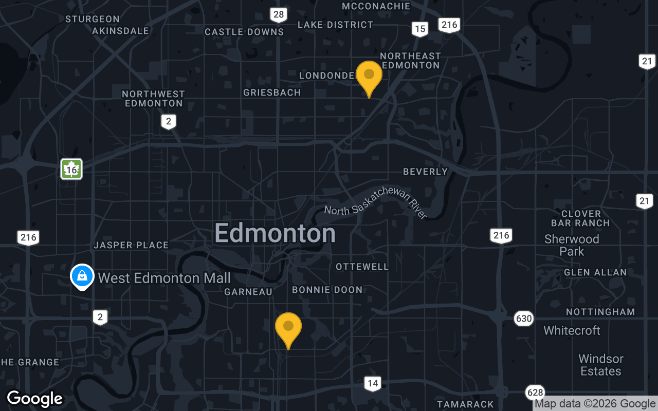 Map of bar trivia spots in Edmonton, AB