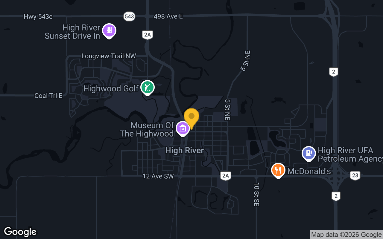 Map of bar trivia spots in High River, AB