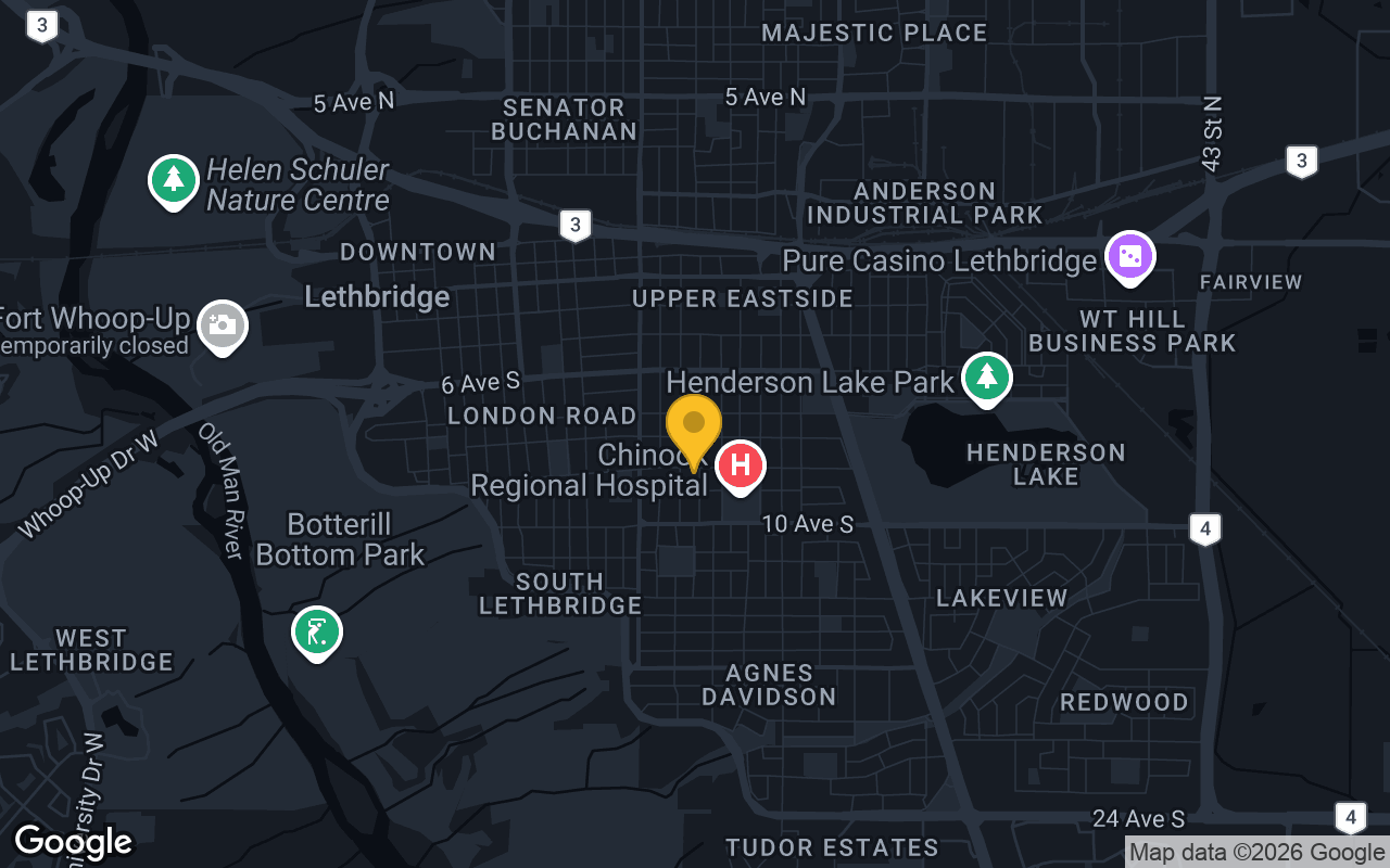 Map of bar trivia spots in Lethbridge, AB