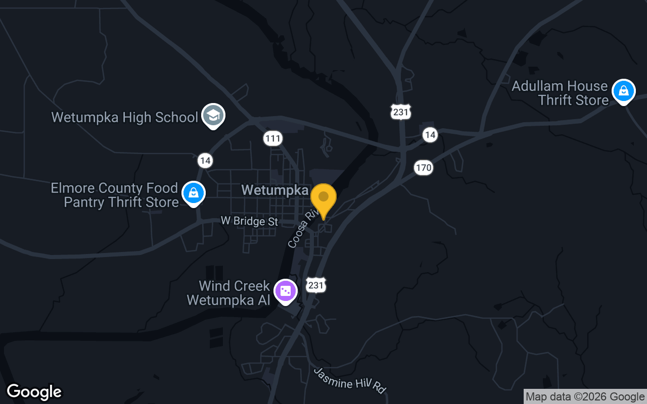 Map of bar trivia spots in Wetumpka, AL