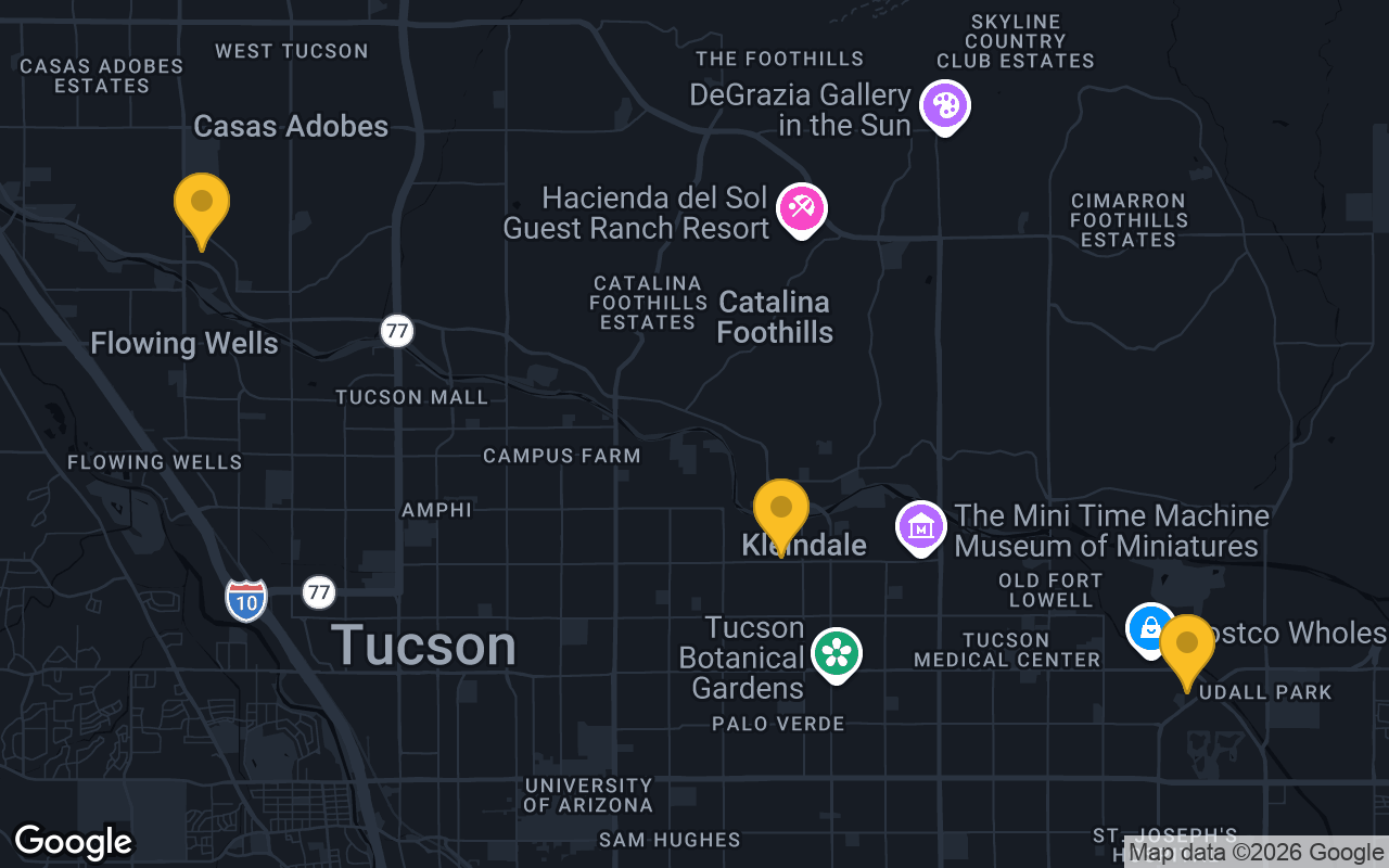 Map of bar trivia spots in Tucson, AZ