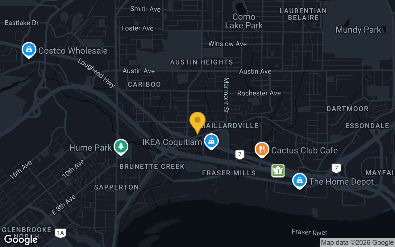 Map of bar trivia spots in Coquitlam, BC