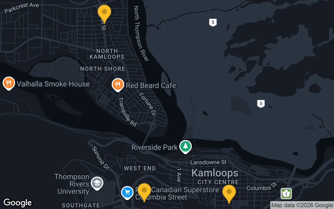 Map of bar trivia spots in Kamloops, BC