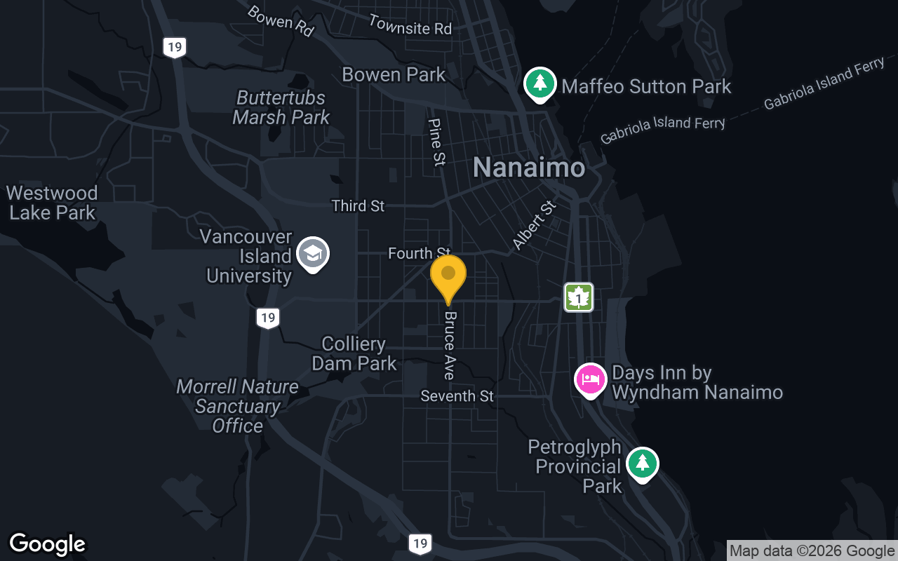 Map of bar trivia spots in Nanaimo, BC