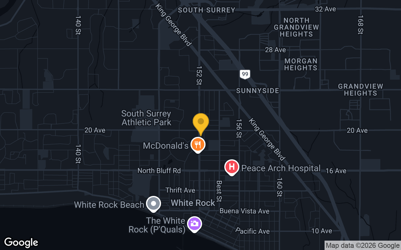 Map of bar trivia spots in Surrey, BC