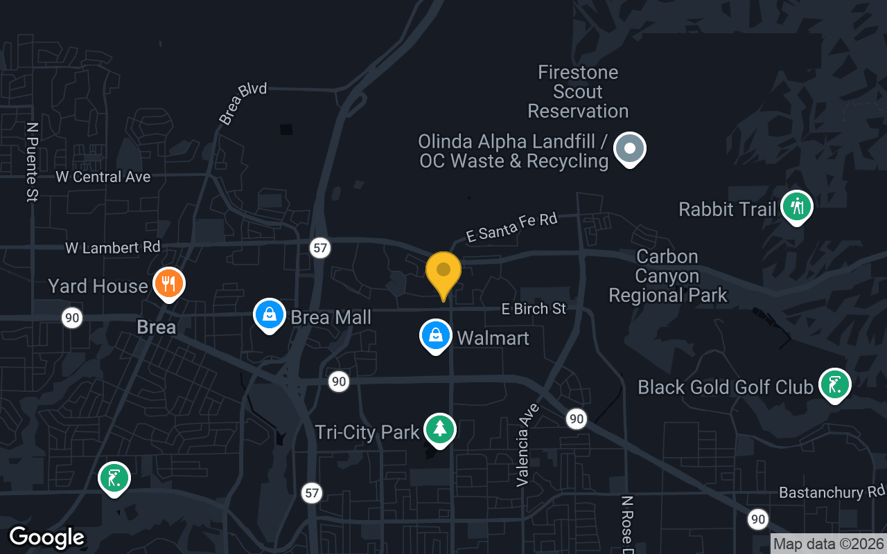 Map of bar trivia spots in Brea, CA
