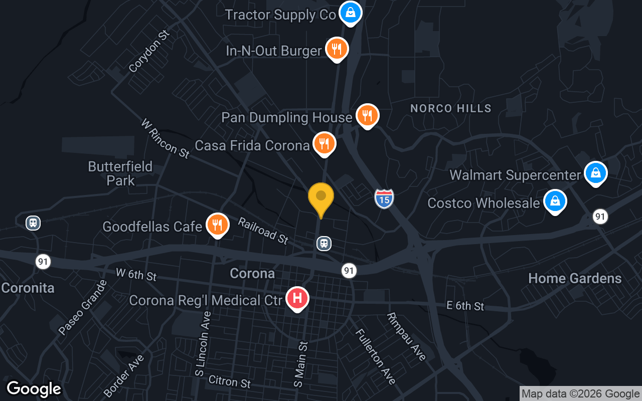 Map of bar trivia spots in Corona, CA