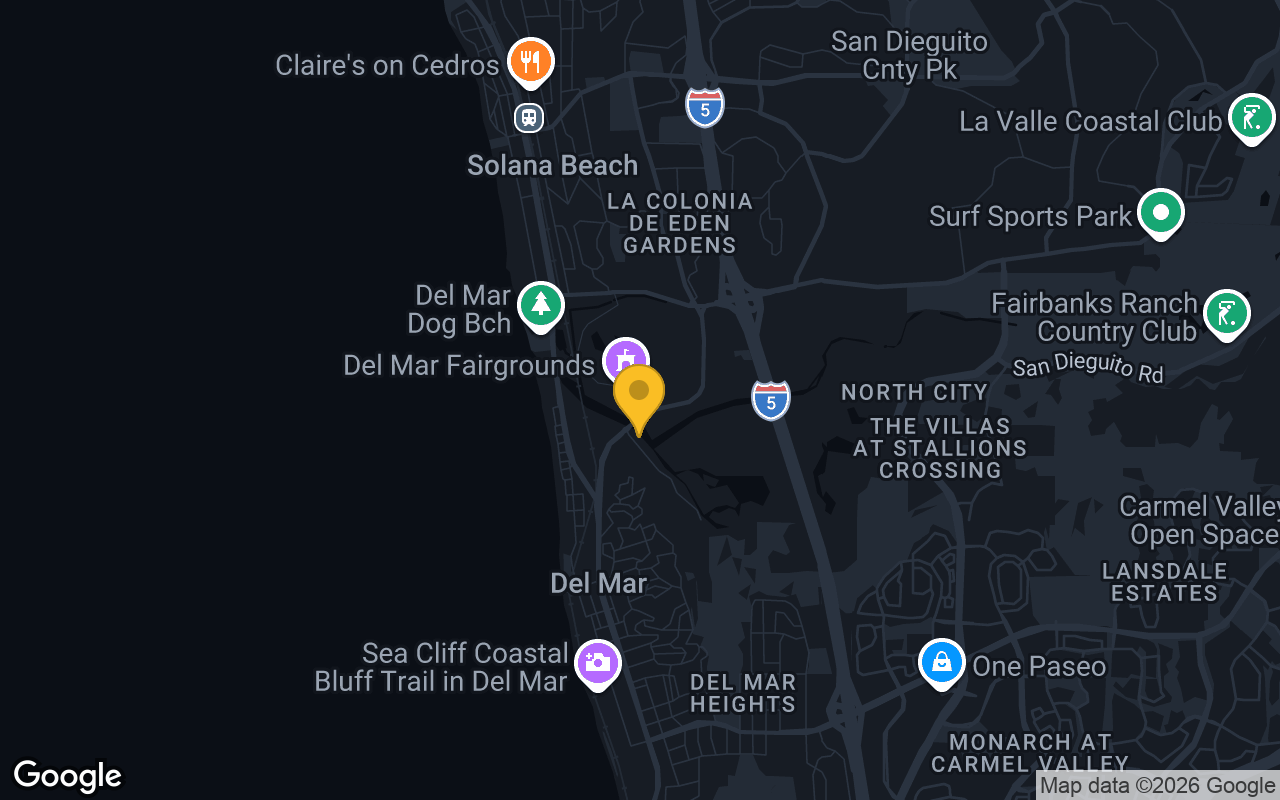 Map of bar trivia spots in Del Mar, CA