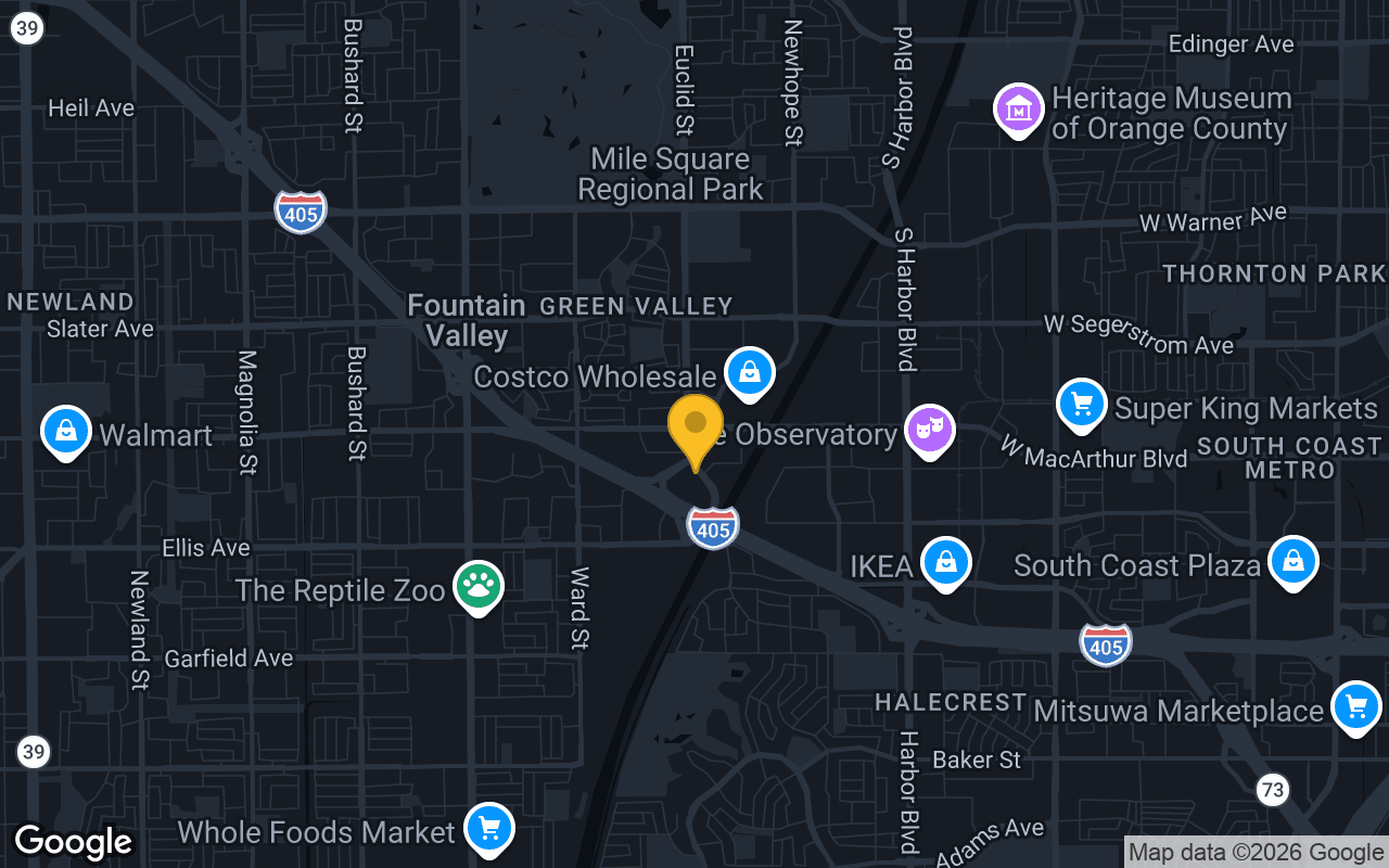 Map of bar trivia spots in Fountain Valley, CA