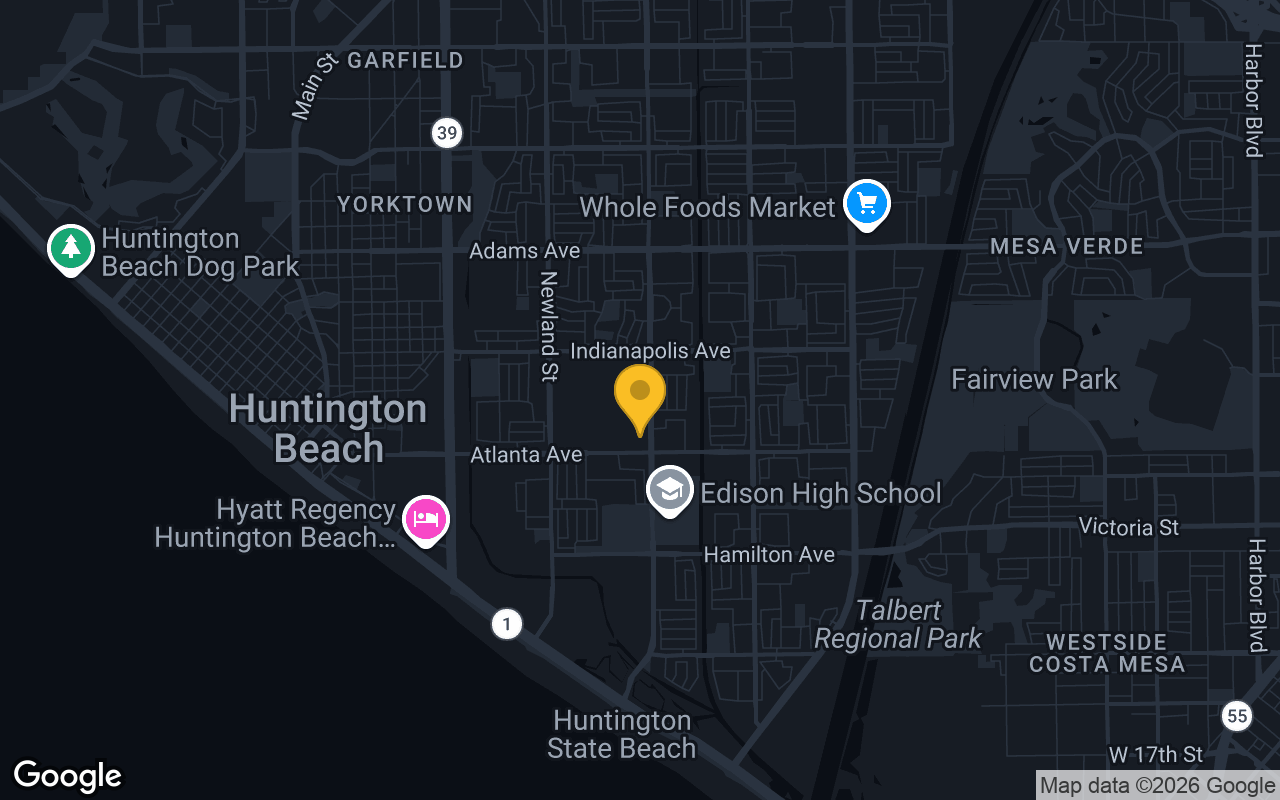 Map of bar trivia spots in Huntington Beach, CA