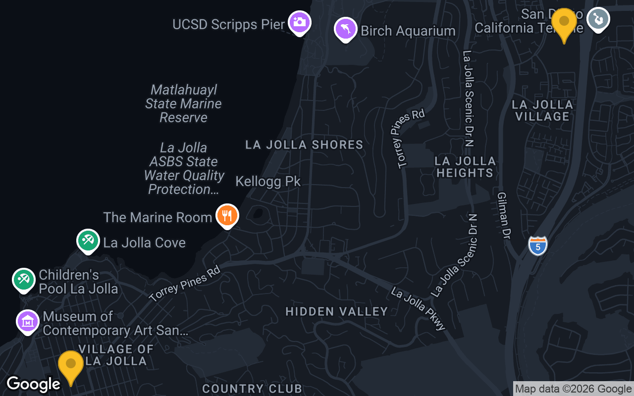 Map of bar trivia spots in La Jolla, CA