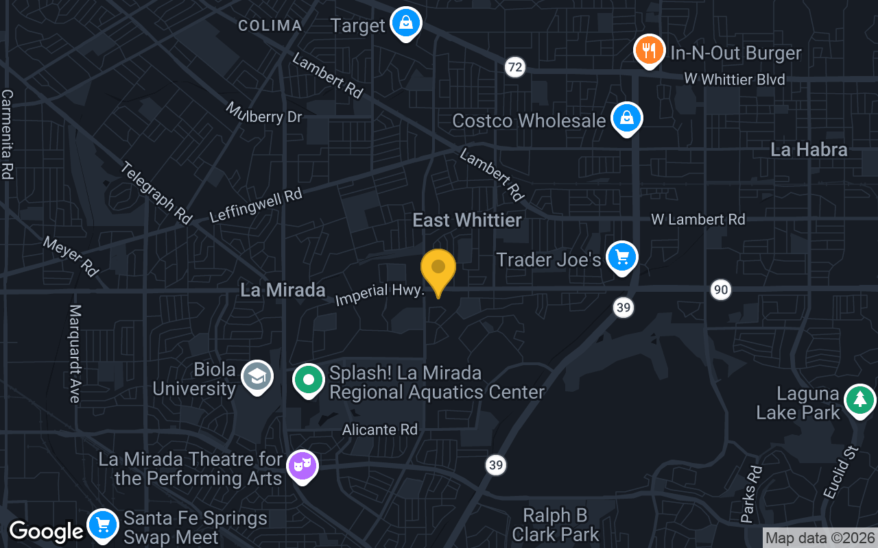 Map of bar trivia spots in La Mirada, CA