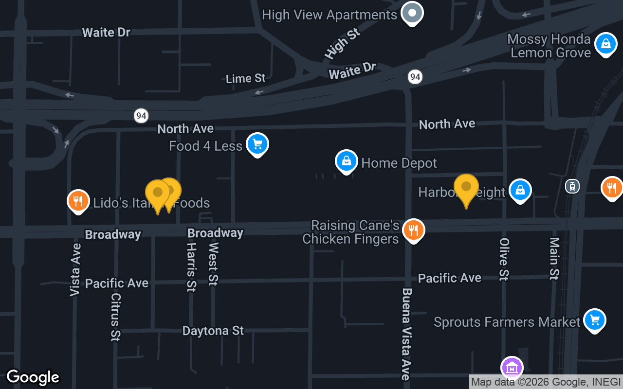 Map of bar trivia spots in Lemon Grove, CA
