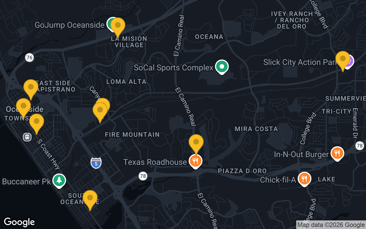 Map of bar trivia spots in Oceanside, CA
