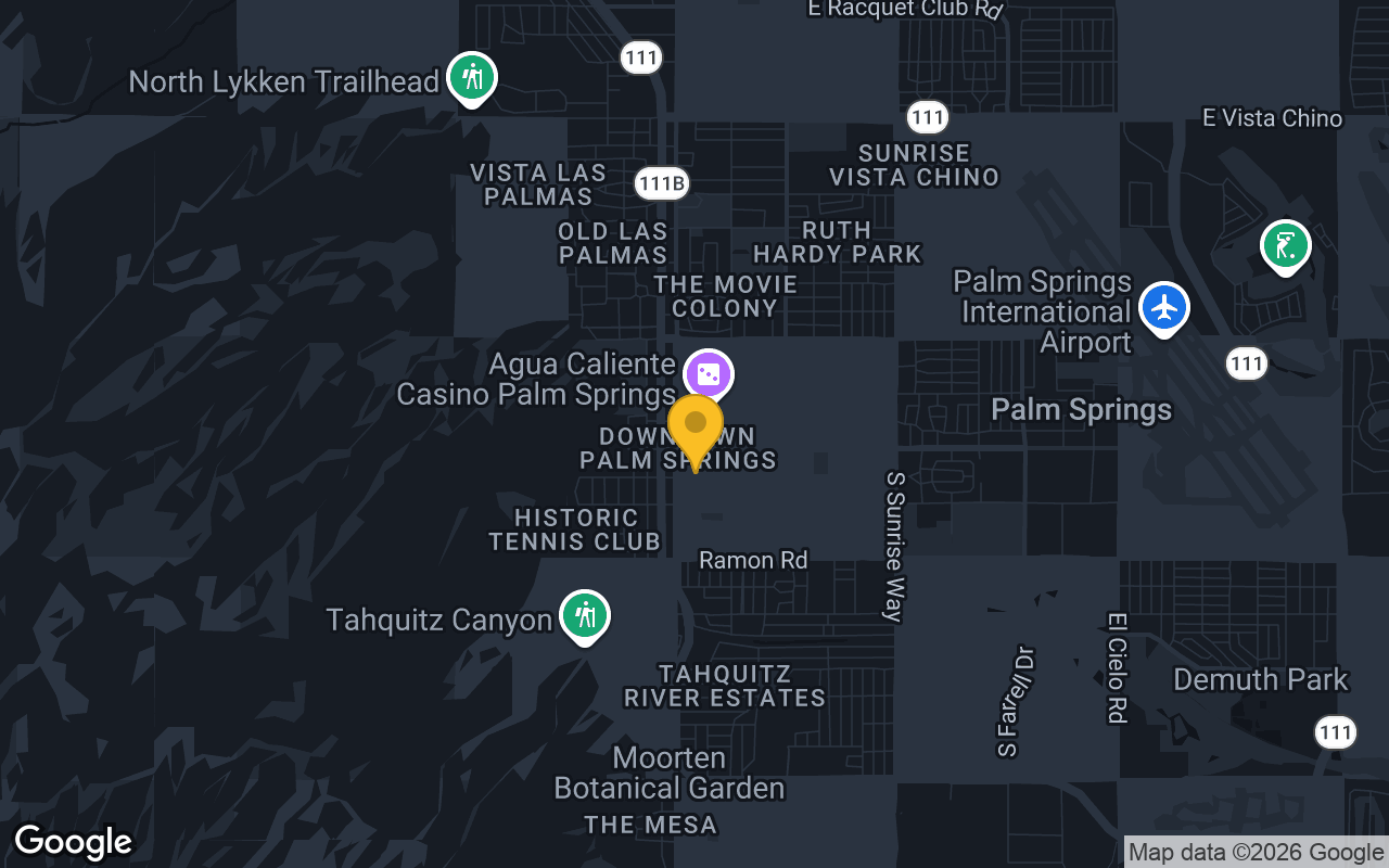 Map of bar trivia spots in Palm Springs, CA
