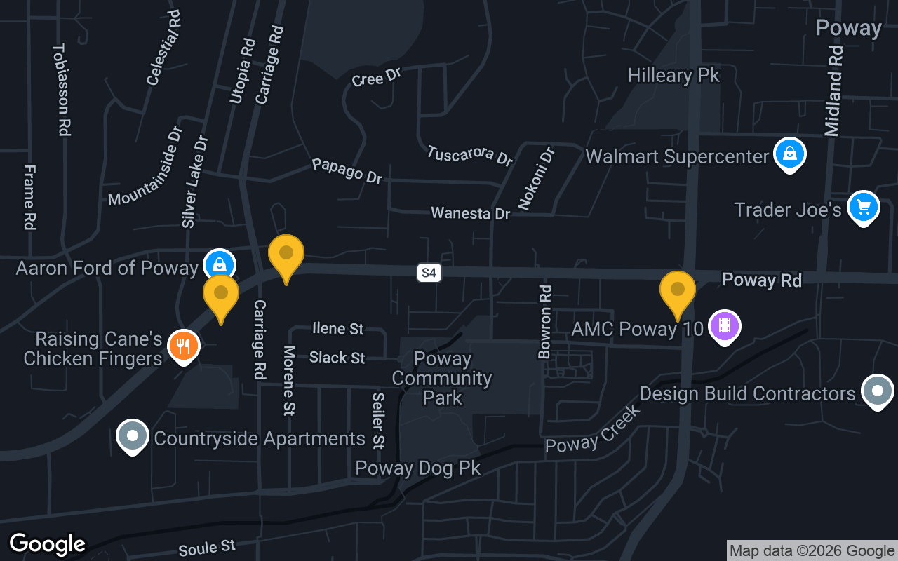 Map of bar trivia spots in Poway, CA