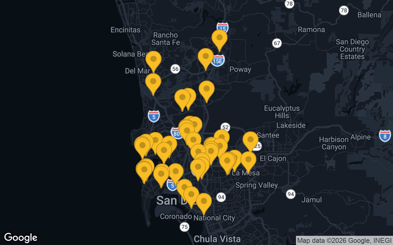 Map of bar trivia spots in San Diego, CA
