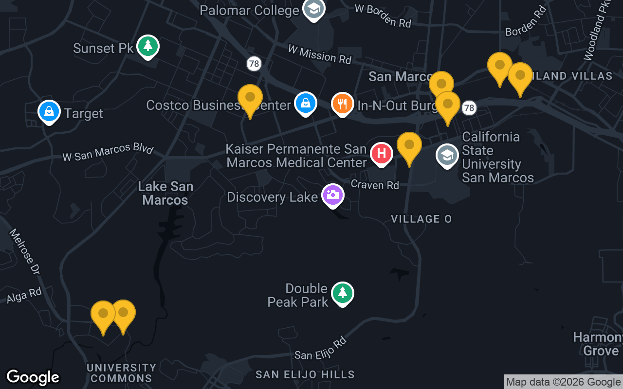 Map of bar trivia spots in San Marcos, CA