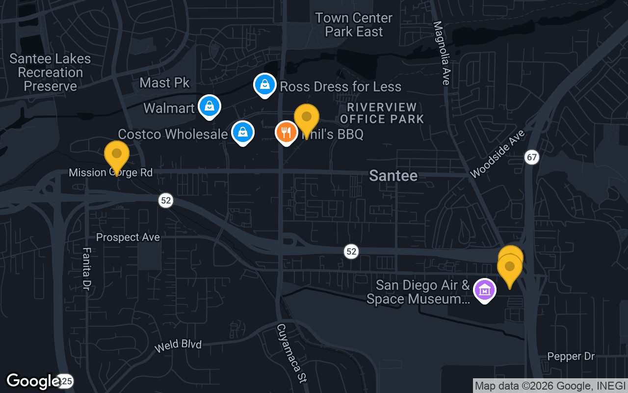 Map of bar trivia spots in Santee, CA