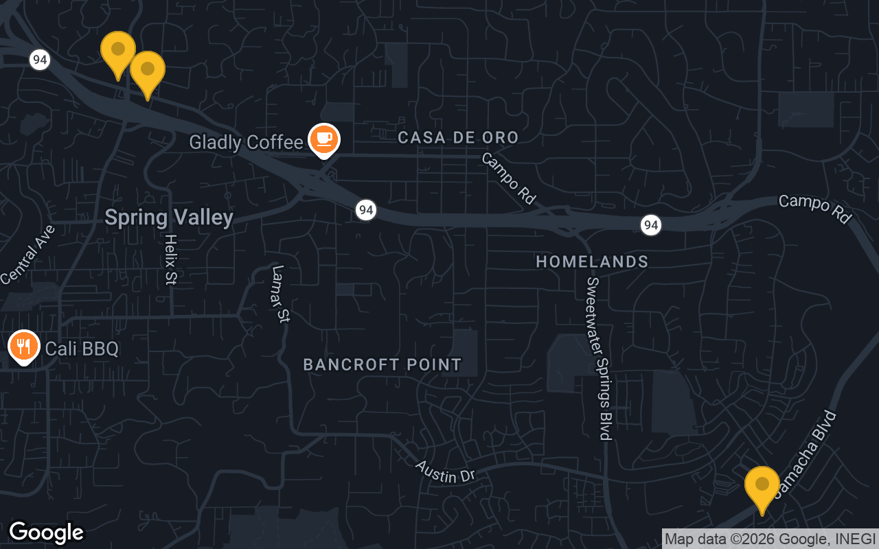Map of bar trivia spots in Spring Valley, CA