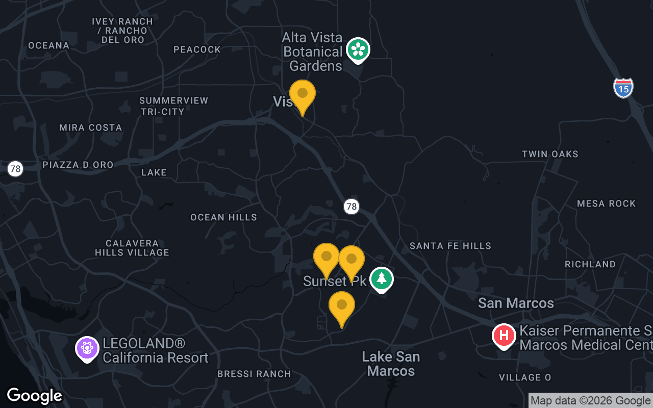 Map of bar trivia spots in Vista, CA