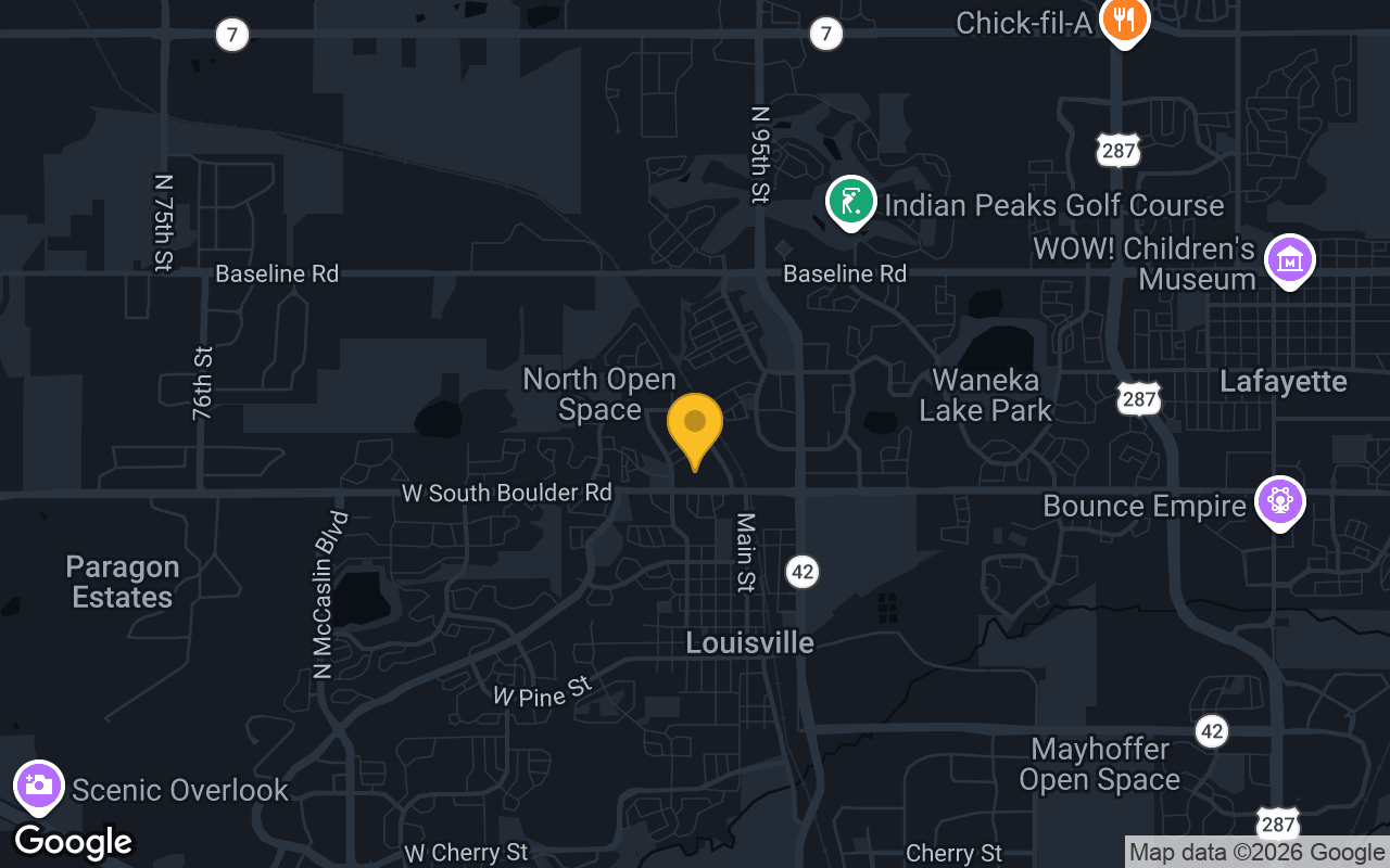 Map of bar trivia spots in Louisville, CO
