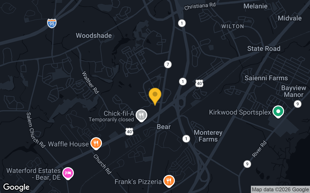 Map of bar trivia spots in Bear, DE