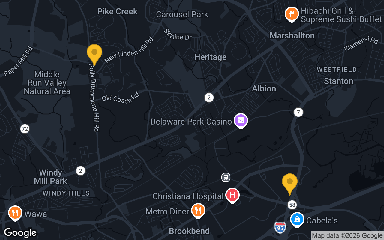 Map of bar trivia spots in Newark, DE