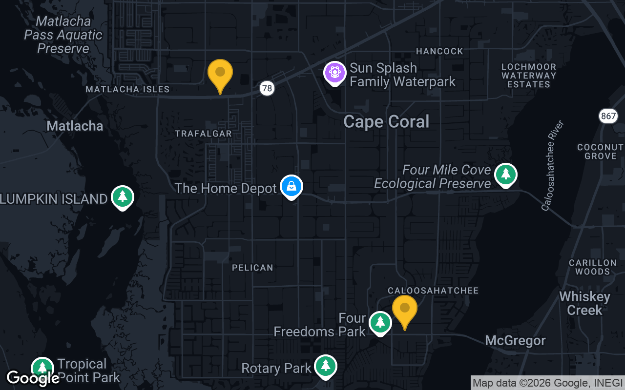 Map of bar trivia spots in Cape Coral, FL