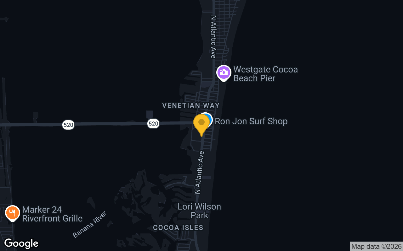 Map of bar trivia spots in Cocoa Beach, FL