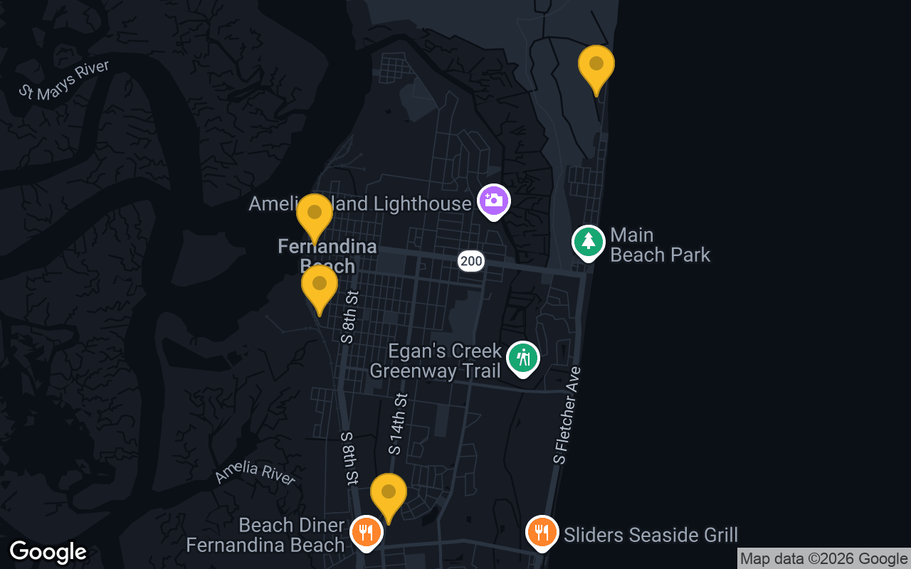 Map of bar trivia spots in Fernandina Beach, FL