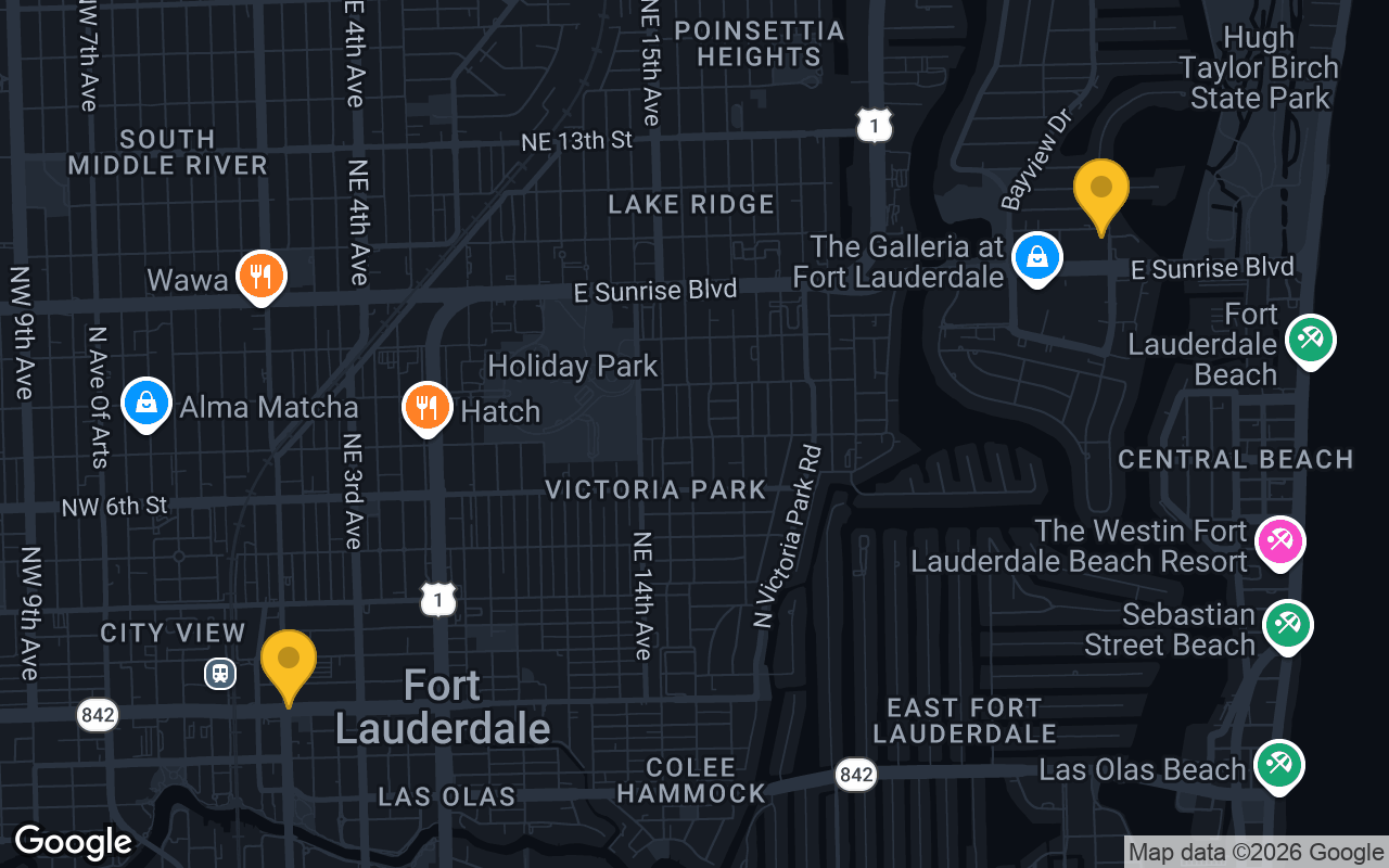 Map of bar trivia spots in Fort Lauderdale, FL