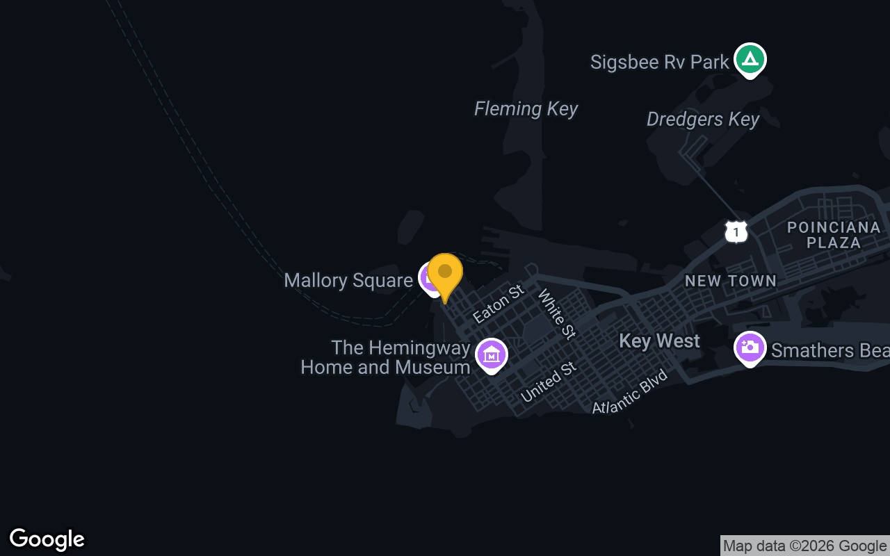 Map of bar trivia spots in Key West, FL