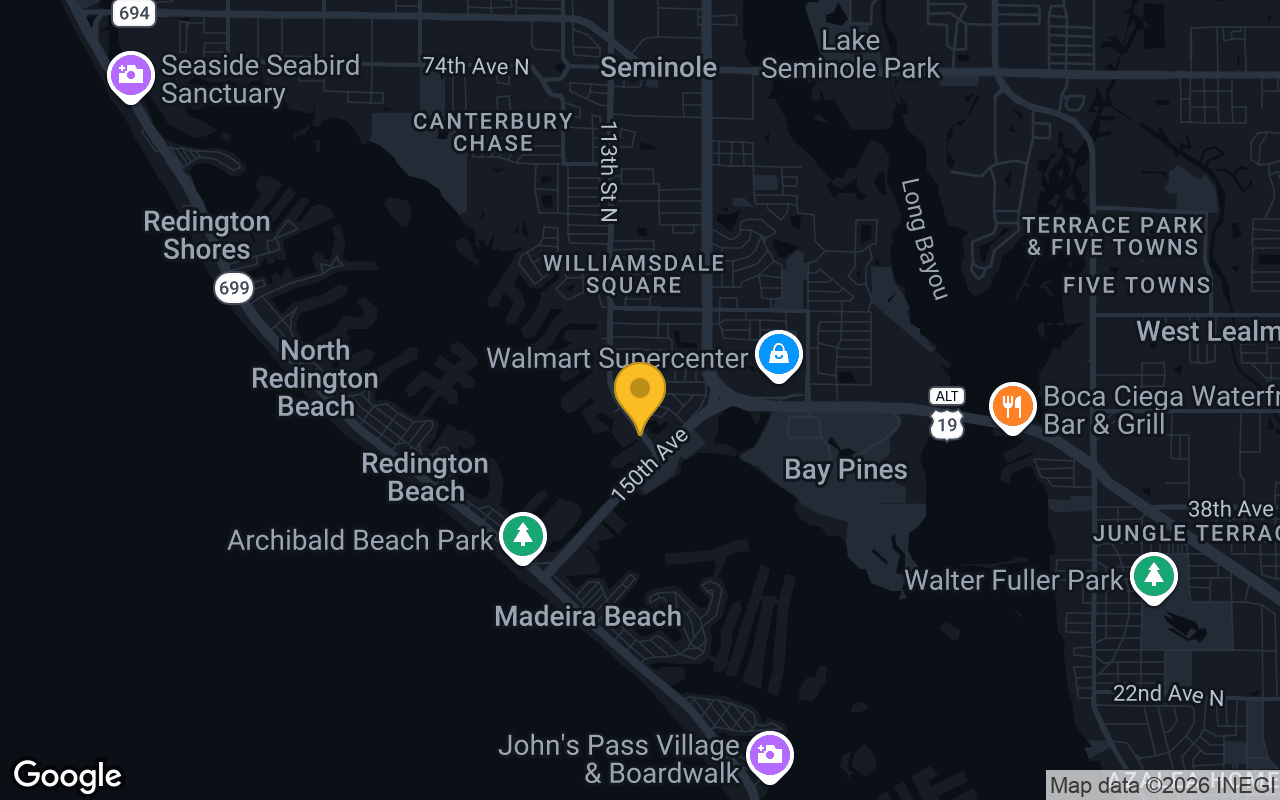 Map of bar trivia spots in Madeira Beach, FL
