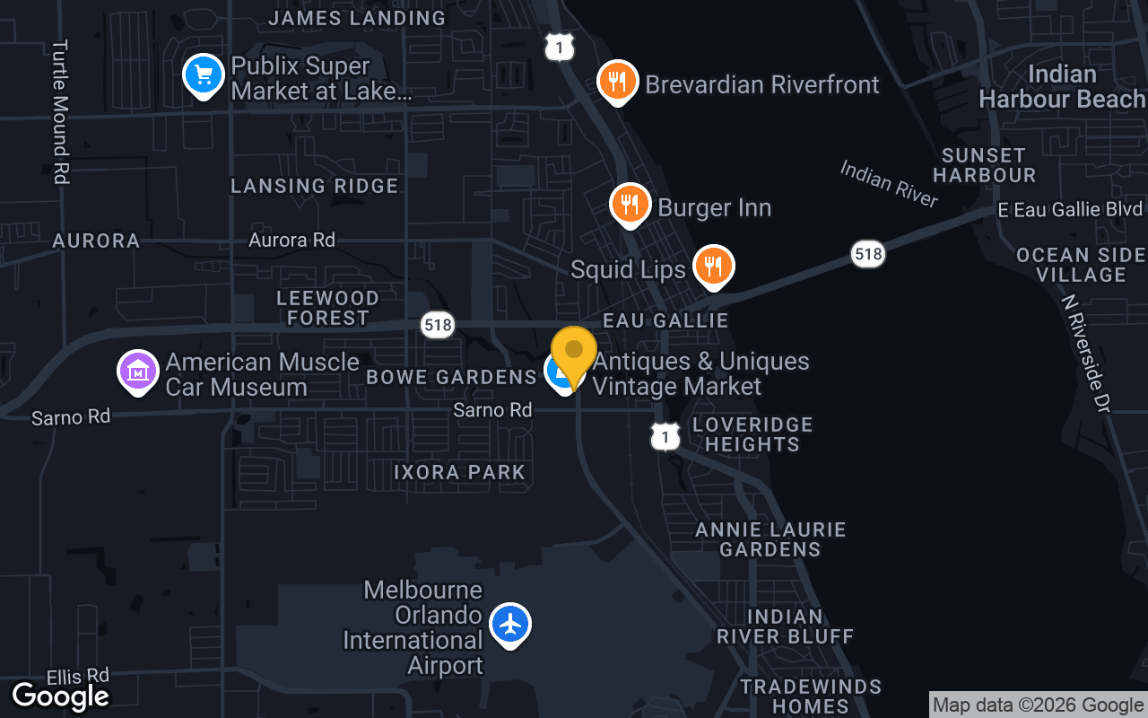 Map of bar trivia spots in Melbourne, FL