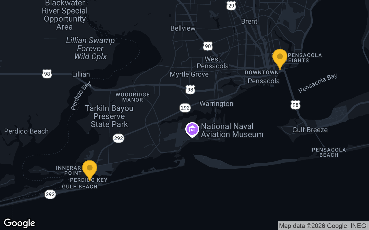Map of bar trivia spots in Pensacola, FL