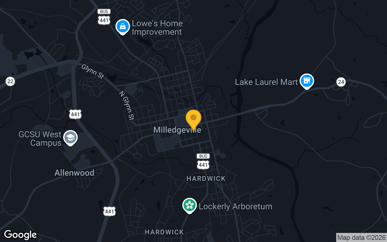 Map of bar trivia spots in Milledgeville, GA