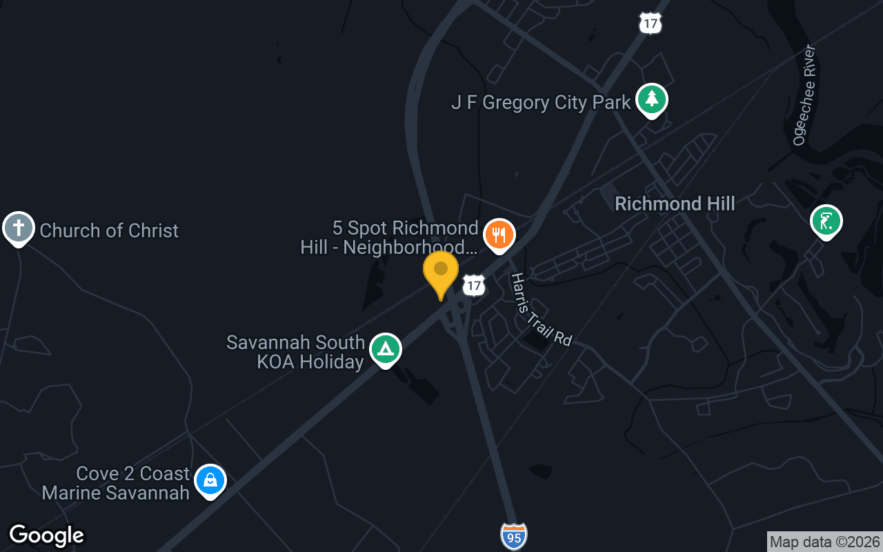 Map of bar trivia spots in Richmond Hill, GA