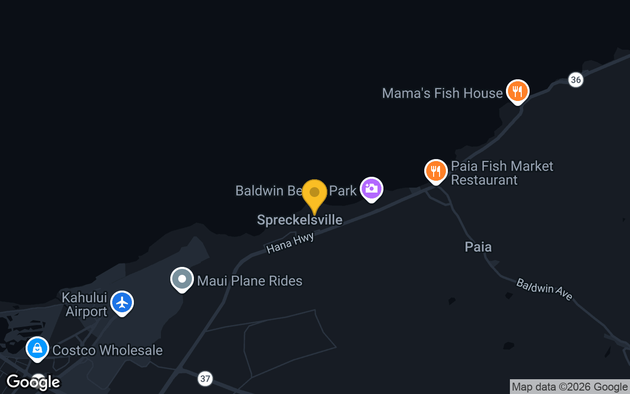 Map of bar trivia spots in Paia, HI