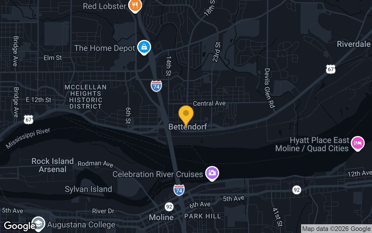 Map of bar trivia spots in Bettendorf, IA