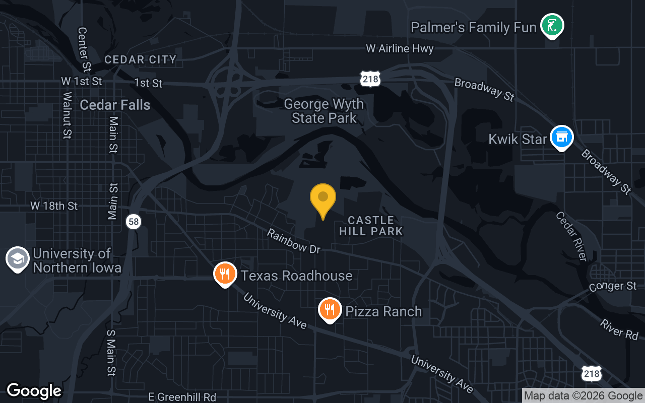 Map of bar trivia spots in Cedar Falls, IA