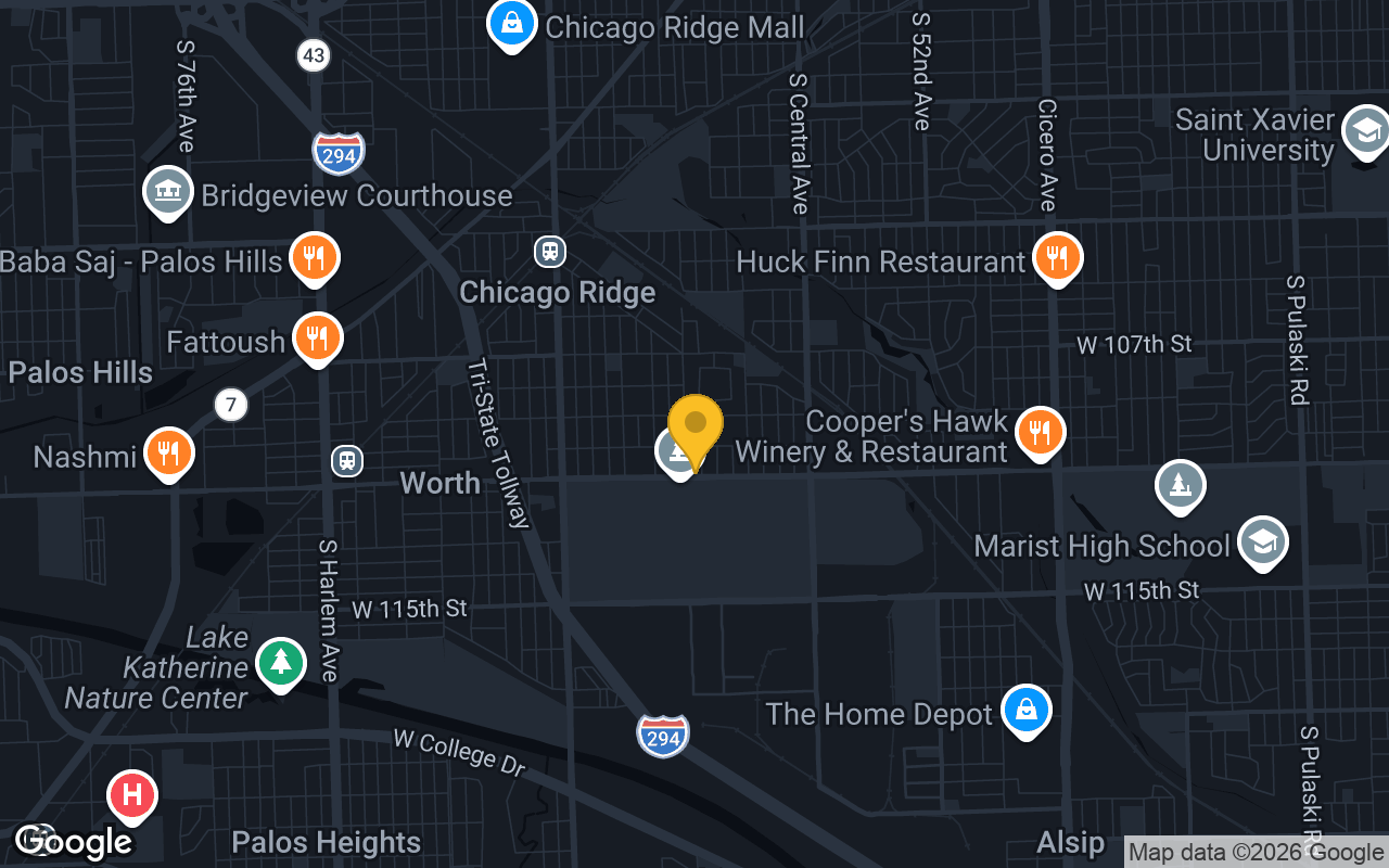 Map of bar trivia spots in Chicago Ridge, IL