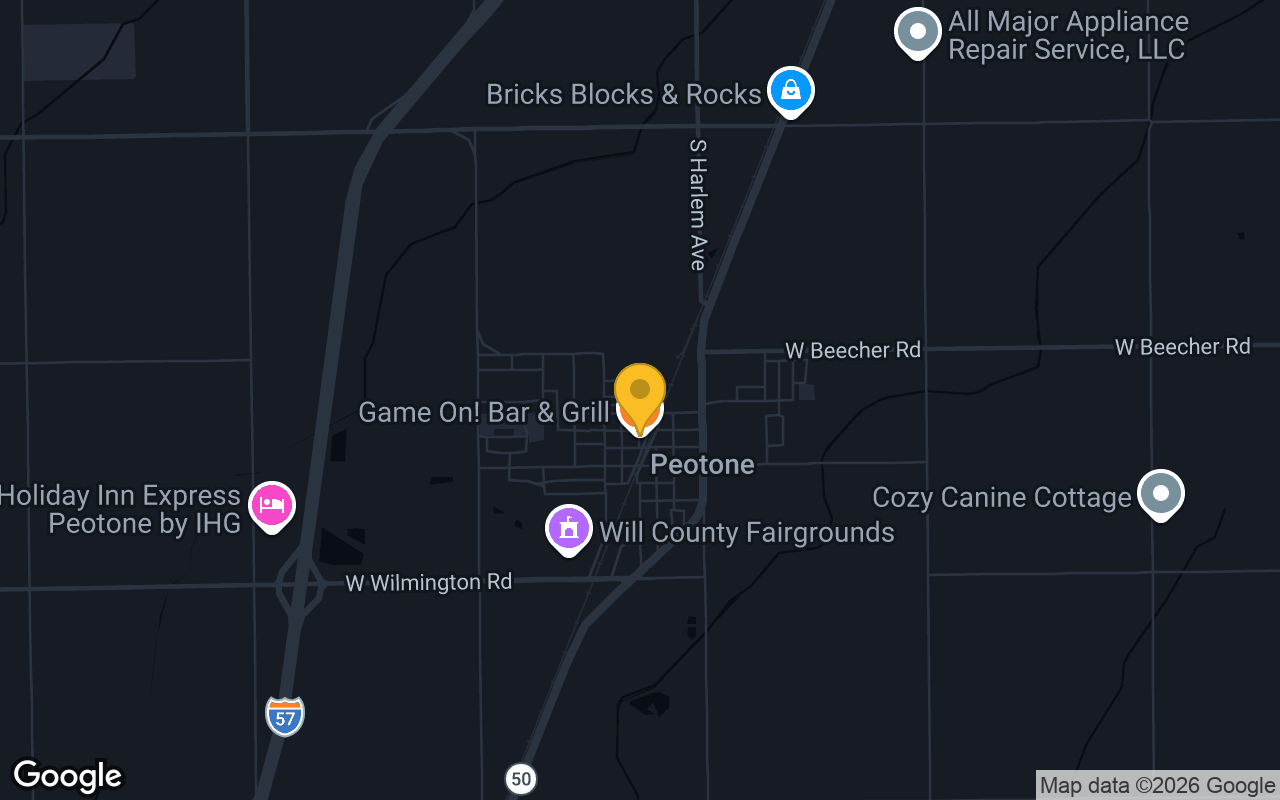 Map of bar trivia spots in Peotone, IL