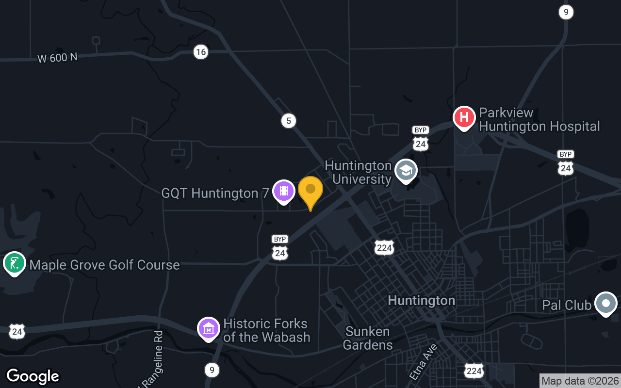 Map of bar trivia spots in Huntington, IN
