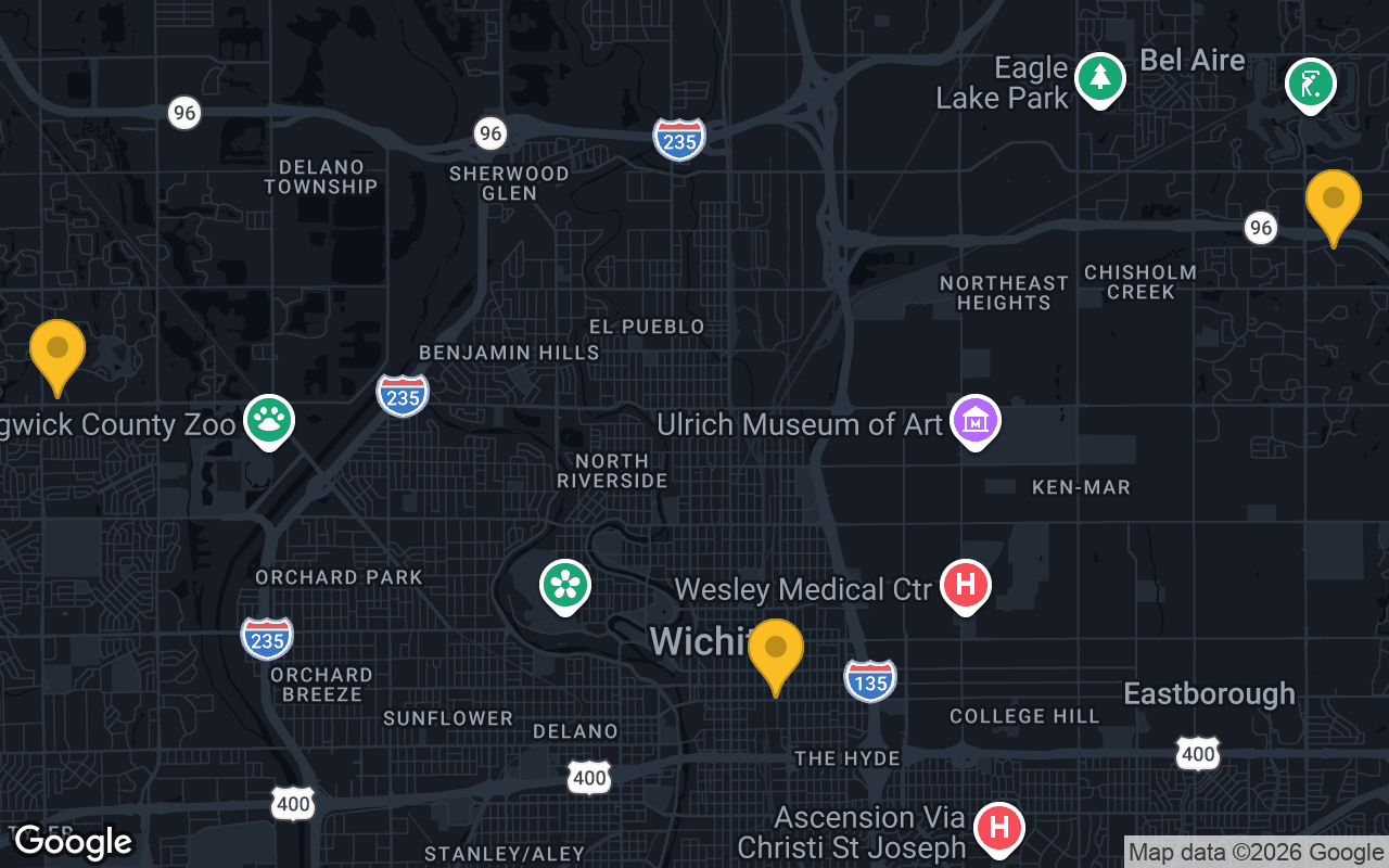 Map of bar trivia spots in Wichita, KS