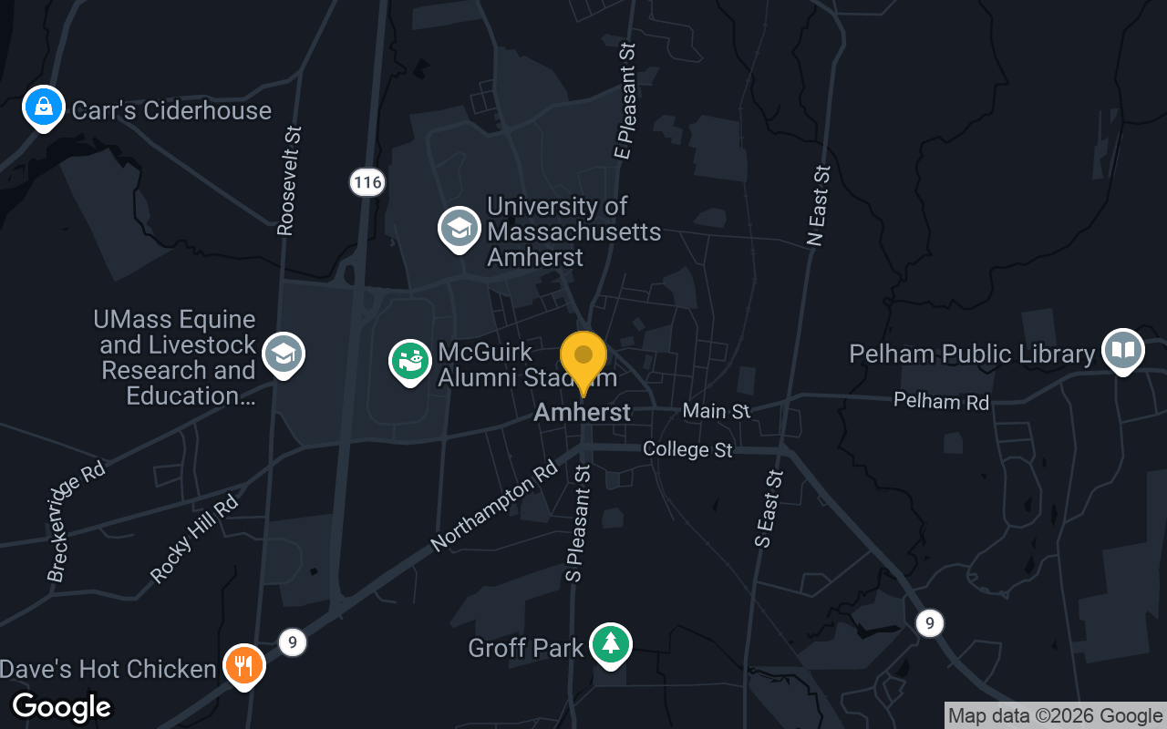 Map of bar trivia spots in Amherst, MA