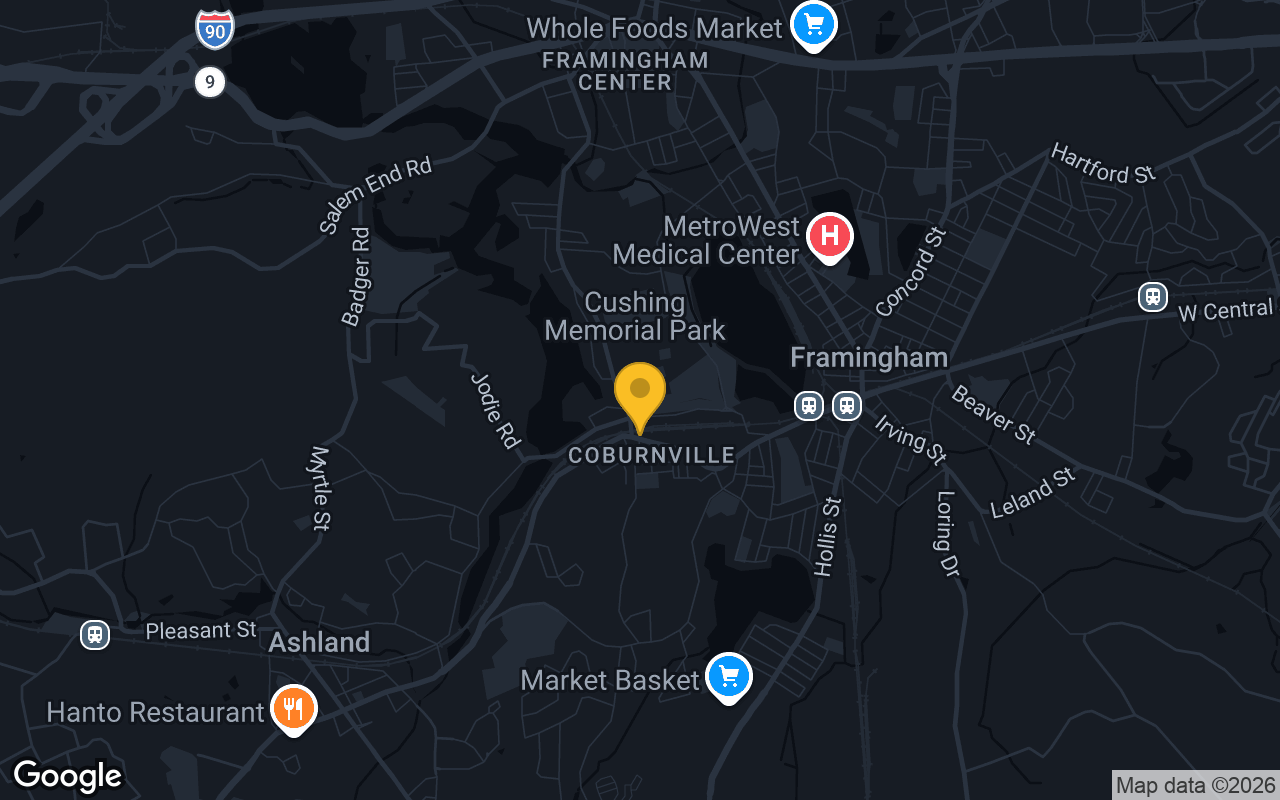 Map of bar trivia spots in Framingham, MA