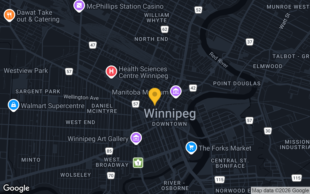 Map of bar trivia spots in Manitoba, MB