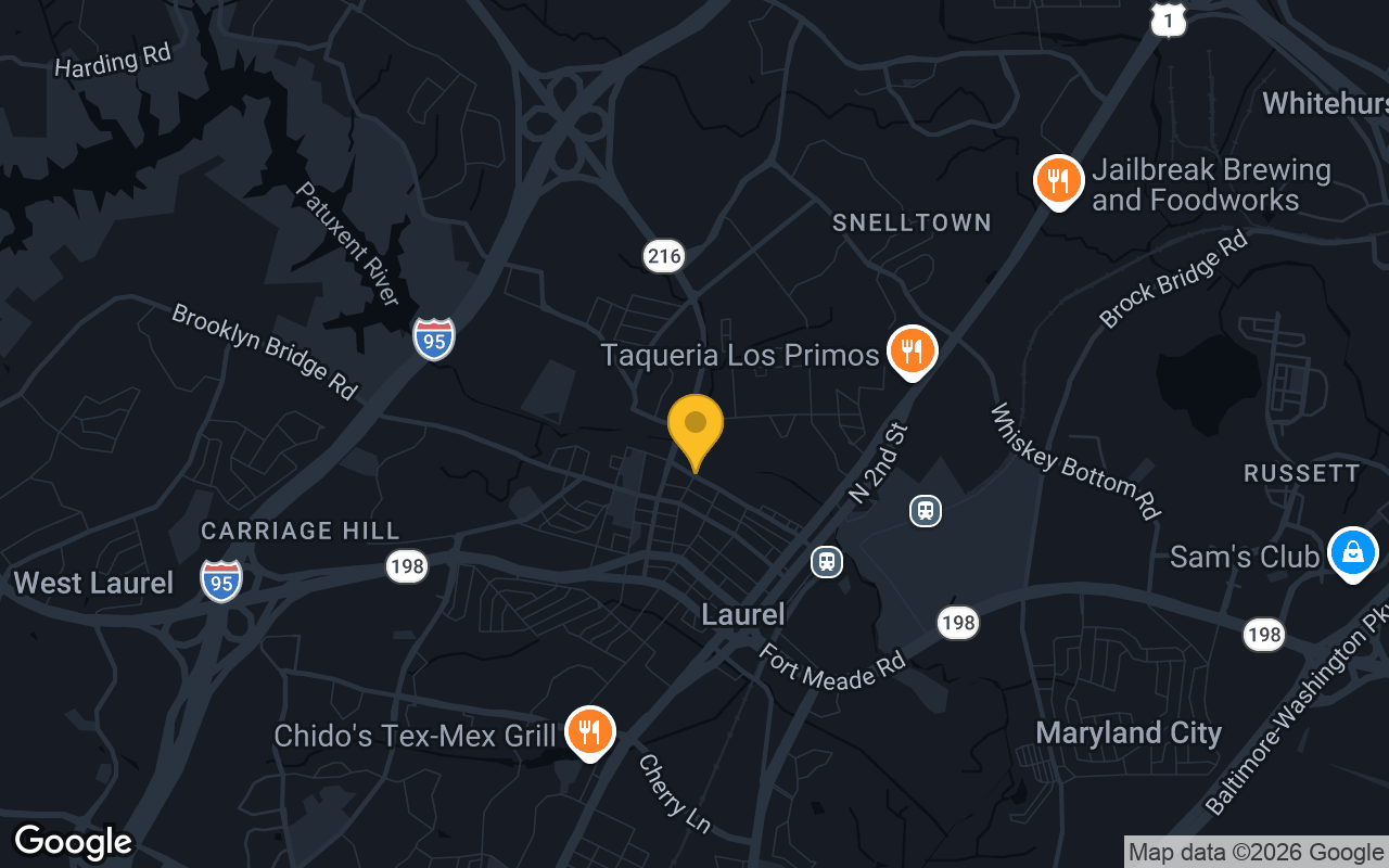 Map of bar trivia spots in Laurel, MD